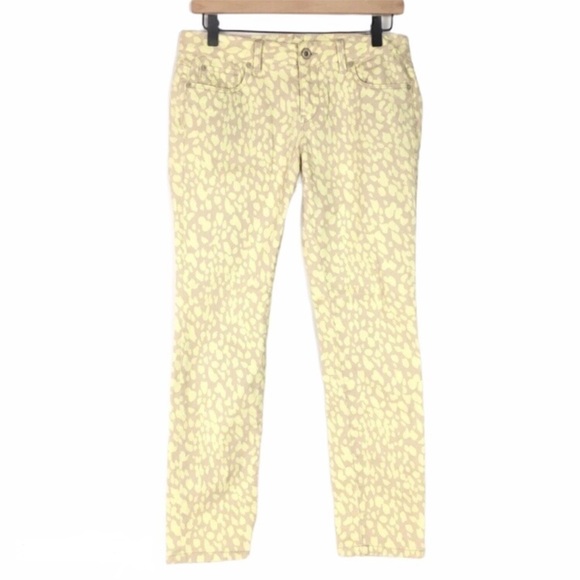 LOFT Jeans Pants Modern Straight Ankle Animal Print Yellow Tan Petite 4P / 27 - Picture 1 of 8